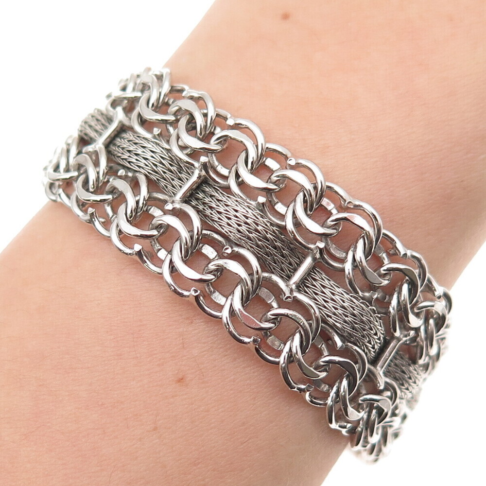 American 925 Sterling Silver Vintage Modernist Bismark & Spiga Link Bracelet 7"